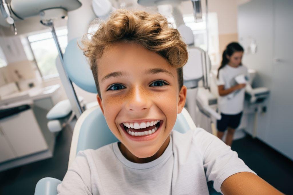 kid happy and surprised expression in a dentist clinic
